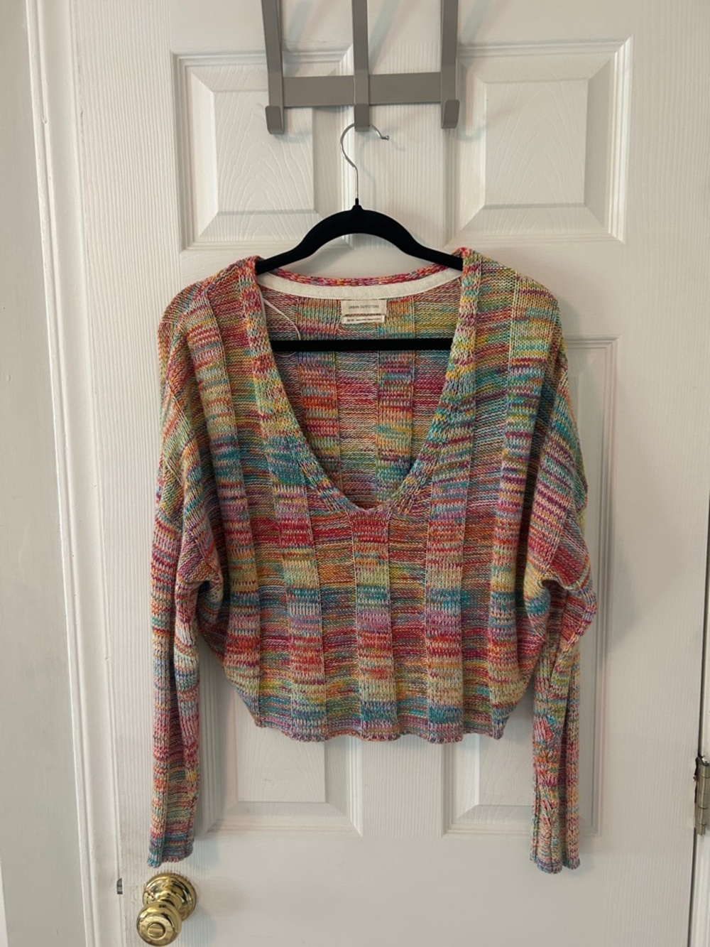 Urban Outfitters Pastel Rainbow V-Neck Knit Sweater